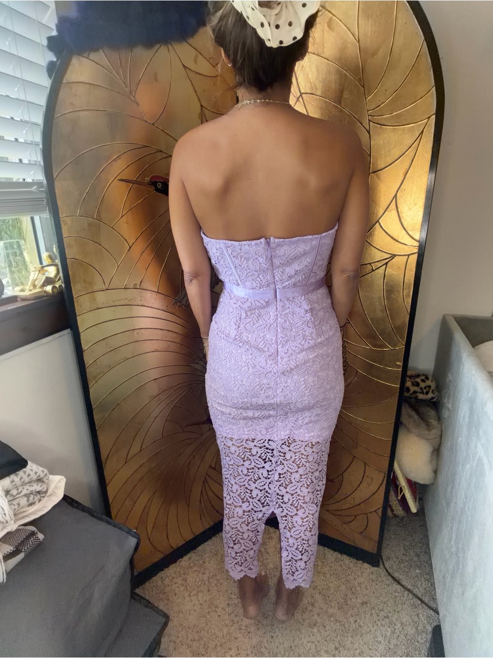 Purple Strapless Lace Corset Midi Dress in Lavender small - Picture 7 of 8